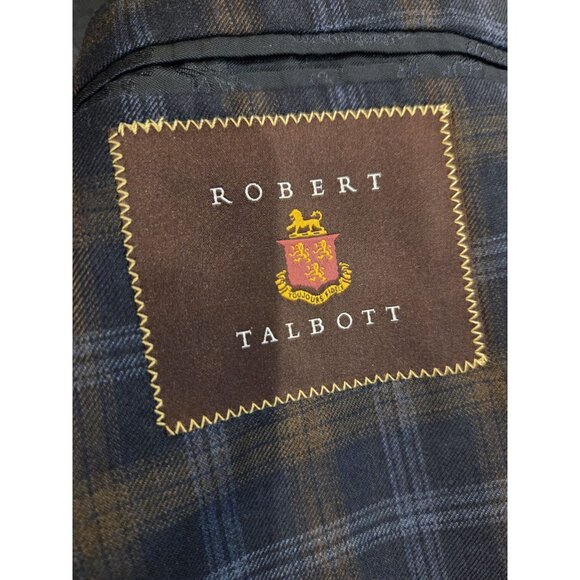 ROBERT TALBOTT Sport Coat Carmel Sz 46T Blue Plaid 100% Wool Paisley Lined - Picture 9 of 15